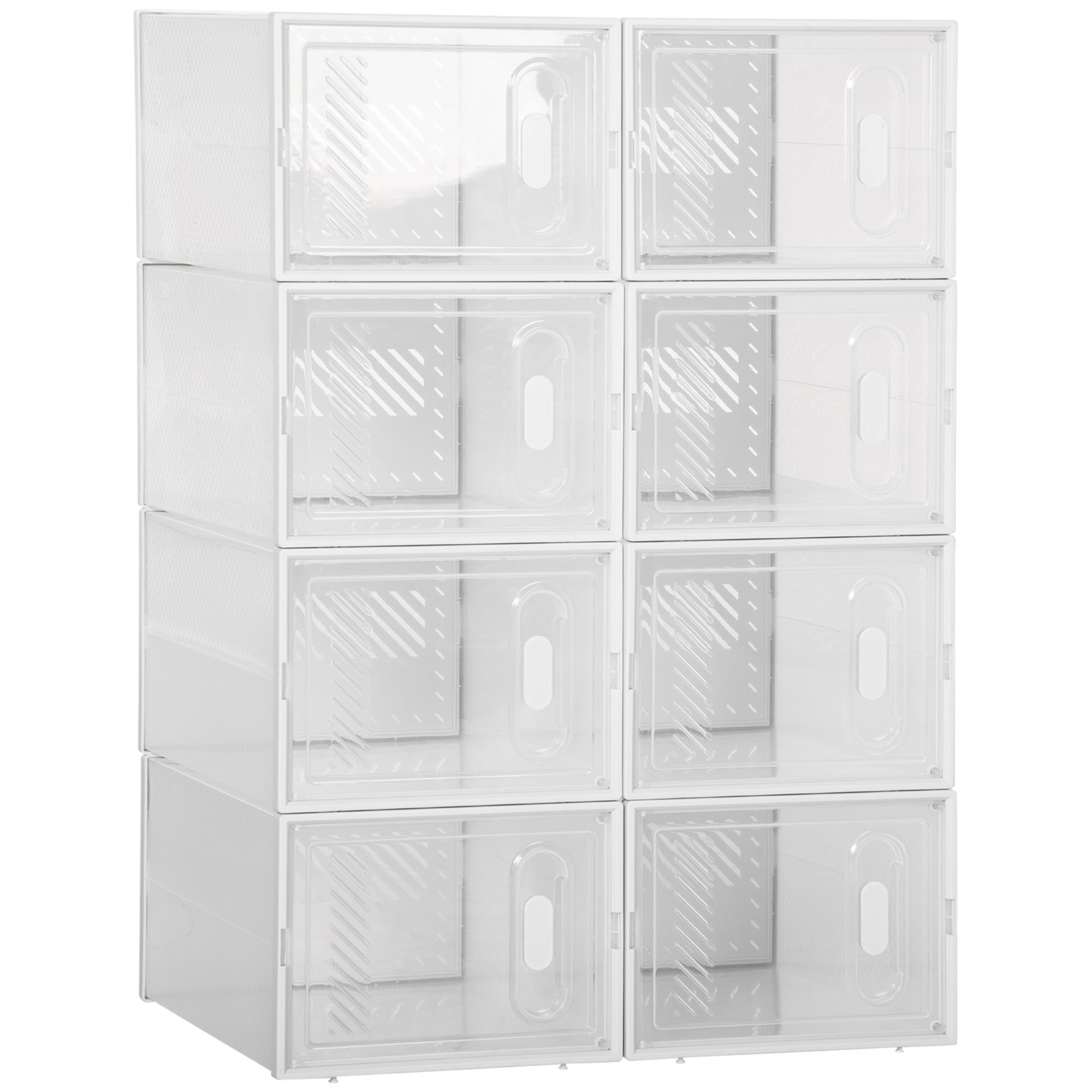 Stackable Shoe Boxes 8 Pieces Shoe Storage Boxes with Ventilation Openings Shoe Rack for High Heels, Booties, up to Size 43 Transparent White
