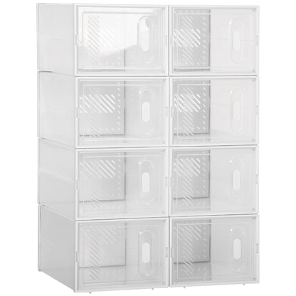 Stackable Shoe Boxes 8 Pieces Shoe Storage Boxes with Ventilation Openings Shoe Rack for High Heels, Booties, up to Size 43 Transparent White