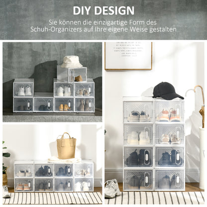 Stackable Shoe Boxes 8 Pieces Shoe Storage Boxes with Ventilation Openings Shoe Rack for High Heels, Booties, up to Size 43 Transparent White