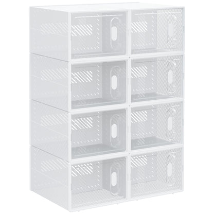 Stackable Shoe Boxes 8 Pieces Shoe Storage Boxes with Ventilation Openings Shoe Rack for High Heels, Booties, up to Size 43 Transparent White