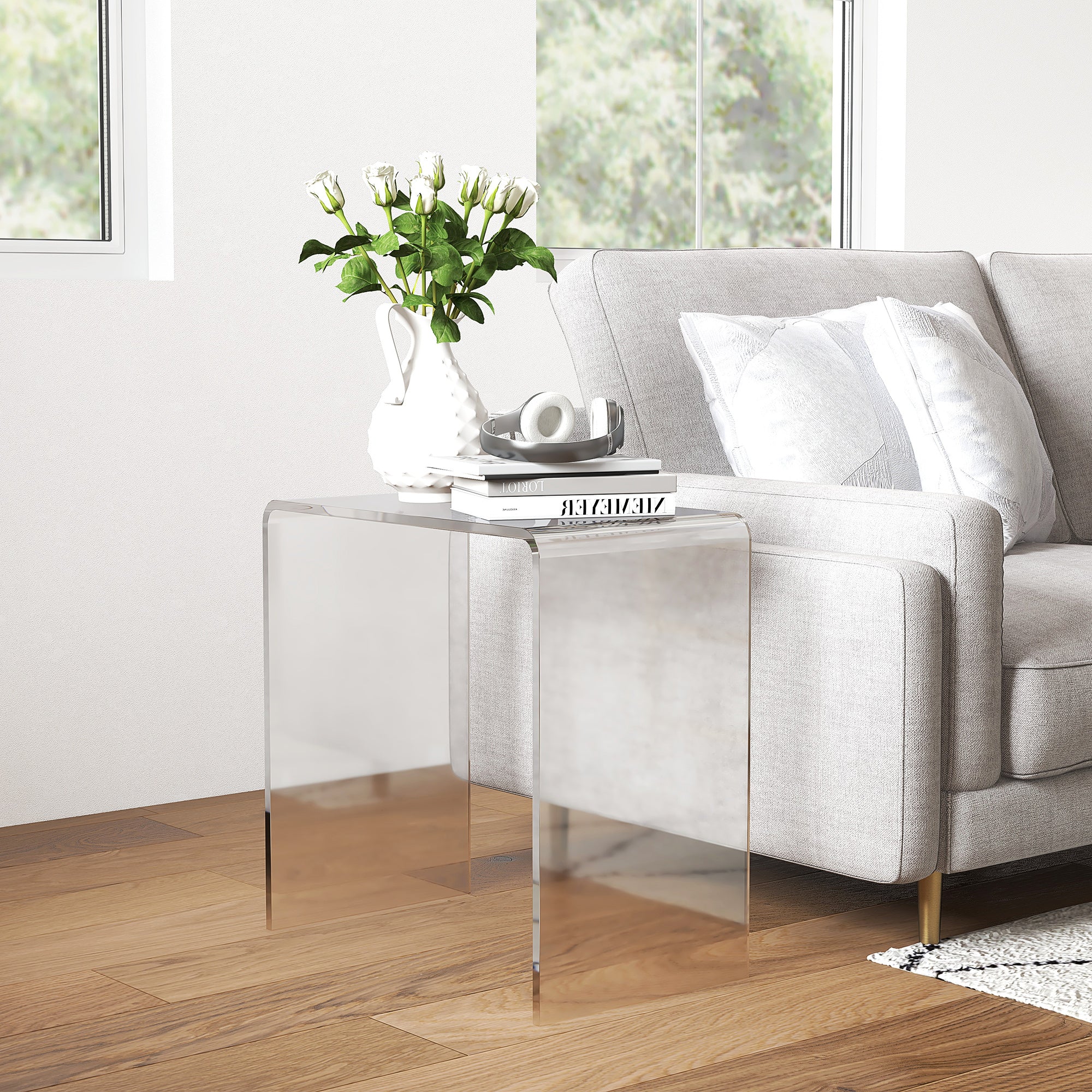 U-Shaped Acrylic Coffee Table, Modern Table with Smooth Edges and Rounded Corners, 53.5x30.5x53.5 cm, Transparent