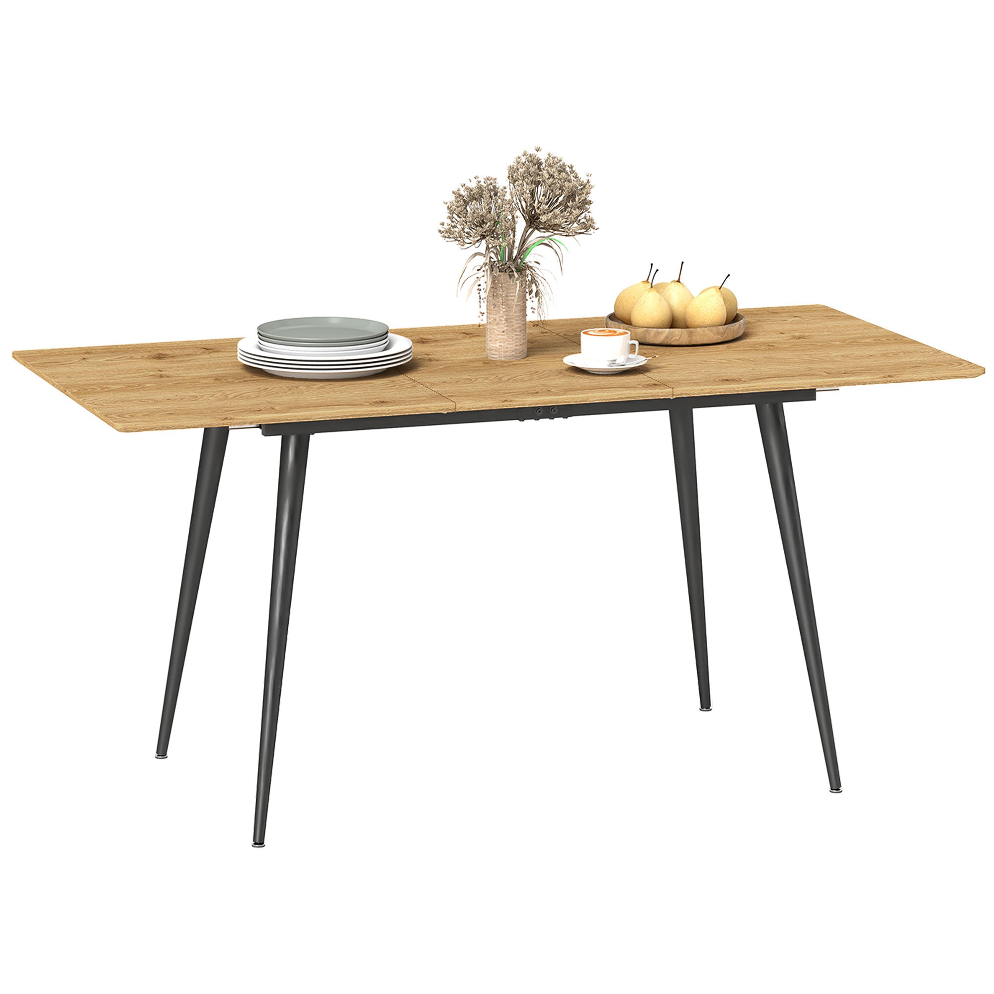 Folding Dining Table, Rectangular Folding Kitchen Table, Extendable Table 120-160 cm for 6 to 8 People with Steel Legs, Natural