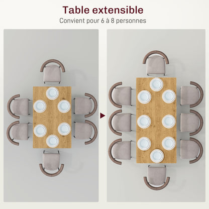 Folding Dining Table, Rectangular Folding Kitchen Table, Extendable Table 120-160 cm for 6 to 8 People with Steel Legs, Natural