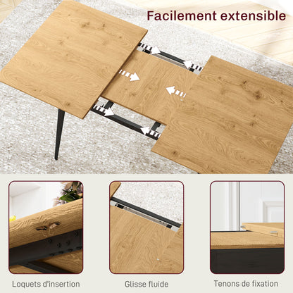 Folding Dining Table, Rectangular Folding Kitchen Table, Extendable Table 120-160 cm for 6 to 8 People with Steel Legs, Natural