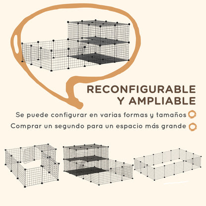 Small Animal Cage with 33 Panels Pet Playpen Customizable Shape Metal Fence for Guinea Pigs Rabbits Chinchillas 175x105x70 cm Black