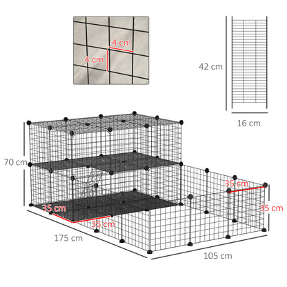 Small Animal Cage with 33 Panels Pet Playpen Customizable Shape Metal Fence for Guinea Pigs Rabbits Chinchillas 175x105x70 cm Black