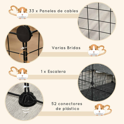 Small Animal Cage with 33 Panels Pet Playpen Customizable Shape Metal Fence for Guinea Pigs Rabbits Chinchillas 175x105x70 cm Black