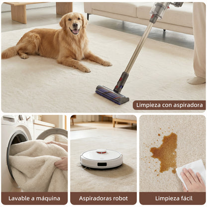 Long-Pile Washable Area Rug, 63 x 90.6 in (160 x 230 cm), Cream