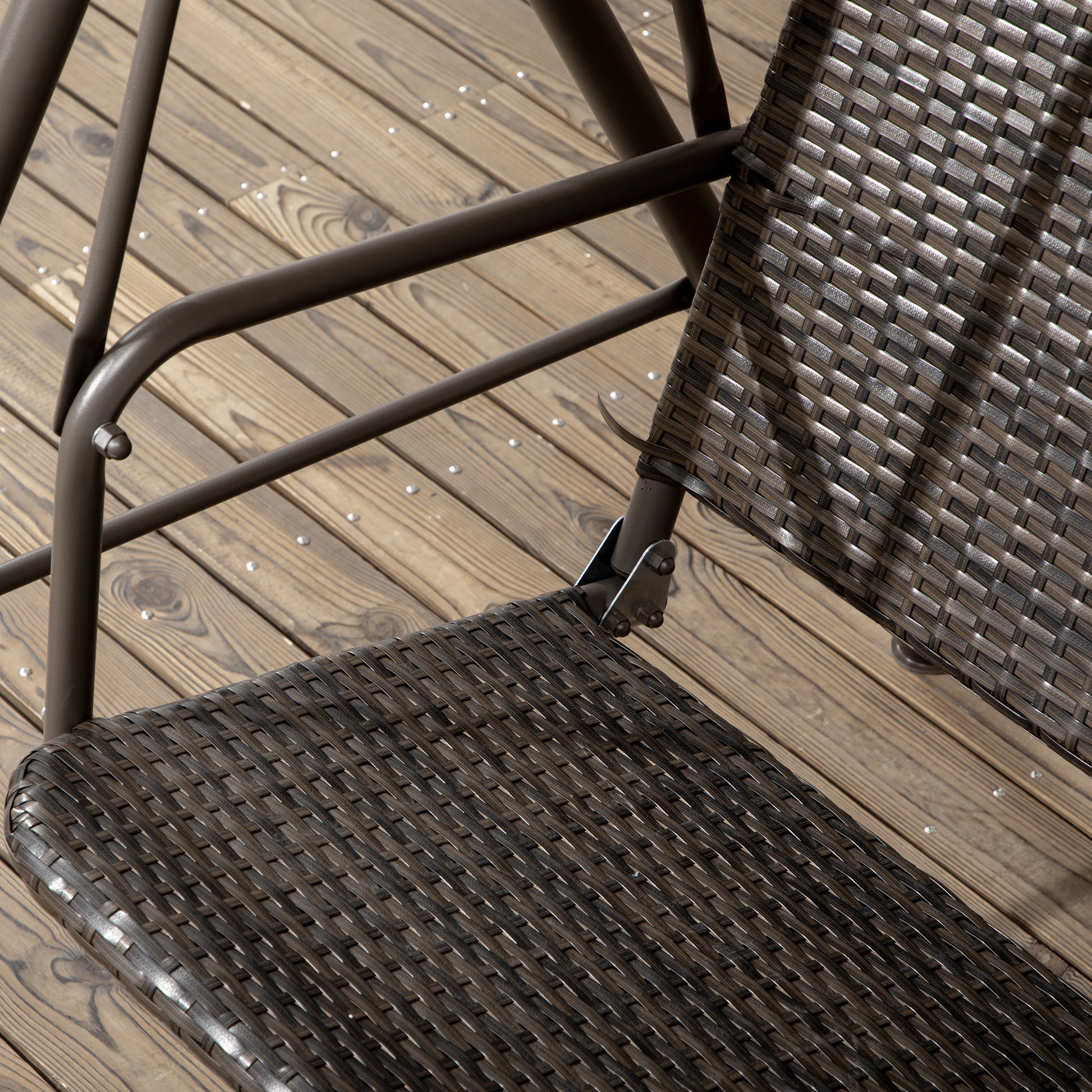 3-Seater Outdoor Garden Swing with Adjustable Canopy PE Rattan Seat and Armrests for Balcony Terrace Patio Load 240 kg 167x112x153 cm Brown