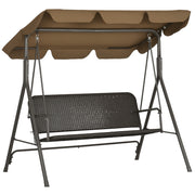 3-Seater Outdoor Garden Swing with Adjustable Canopy PE Rattan Seat and Armrests for Balcony Terrace Patio Load 240 kg 167x112x153 cm Brown