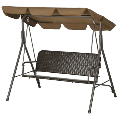 3-Seater Outdoor Garden Swing with Adjustable Canopy PE Rattan Seat and Armrests for Balcony Terrace Patio Load 240 kg 167x112x153 cm Brown