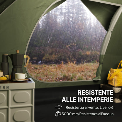 Family Camping Tent for 3 People, Waterproof Dome Tent 3000mm with Charging Port, Pockets, Lantern Hook, and Carry Bag, Green