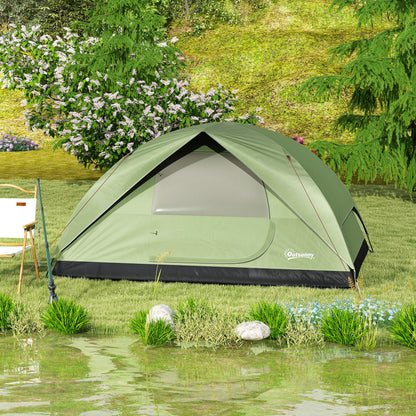 Family Camping Tent for 3 People, Waterproof Dome Tent 3000mm with Charging Port, Pockets, Lantern Hook, and Carry Bag, Green