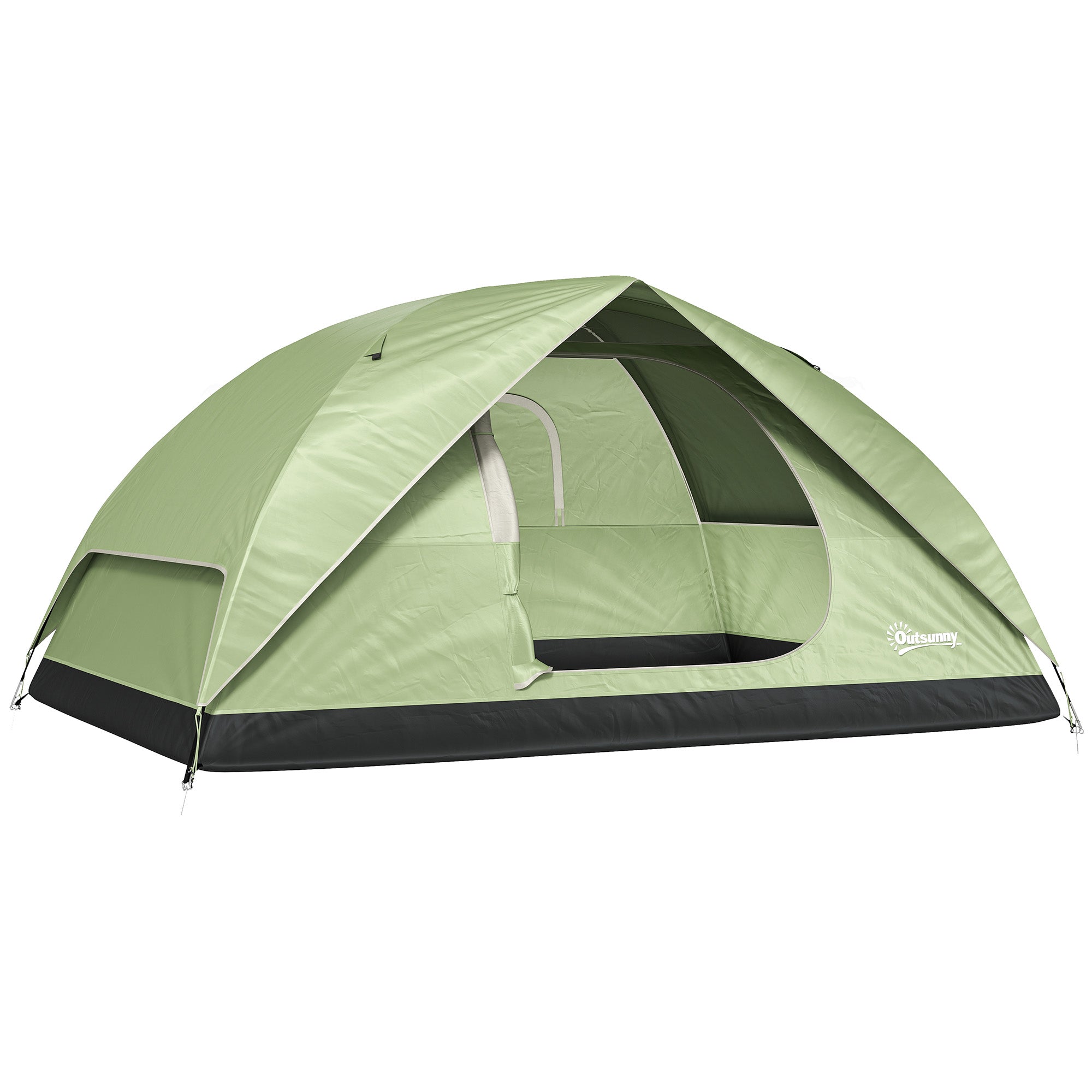 Family Camping Tent for 3 People, Waterproof Dome Tent 3000mm with Charging Port, Pockets, Lantern Hook, and Carry Bag, Green