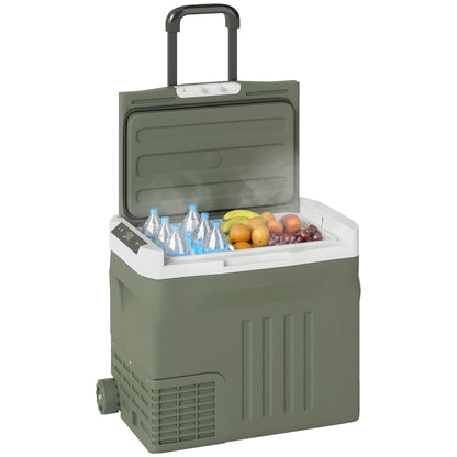Portable Electric Cooler 40 L, Portable Car Freezer and Refrigerator 12/24V, with ECO/MAX modes, -20°C to 20°C, telescopic handle, for truck, camping, green