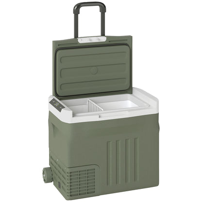 Portable Electric Cooler 40 L, Portable Car Freezer and Refrigerator 12/24V, with ECO/MAX modes, -20°C to 20°C, telescopic handle, for truck, camping, green