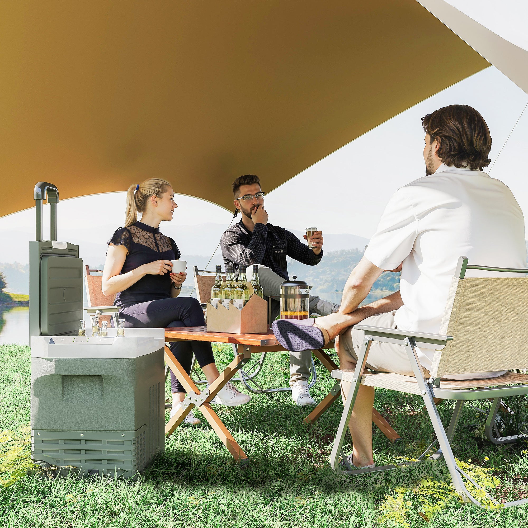 Portable Electric Cooler 40 L, Portable Car Freezer and Refrigerator 12/24V, with ECO/MAX modes, -20°C to 20°C, telescopic handle, for truck, camping, green