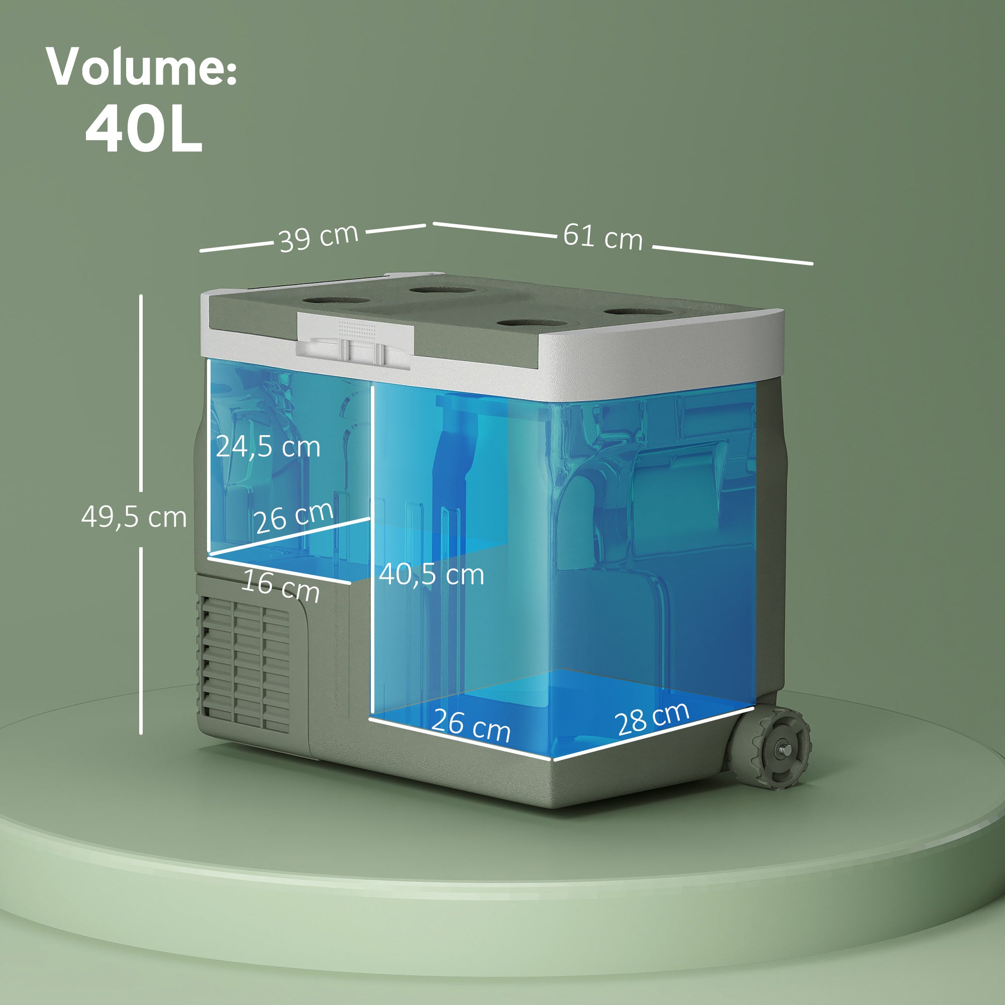 Portable Electric Cooler 40 L, Portable Car Freezer and Refrigerator 12/24V, with ECO/MAX modes, -20°C to 20°C, telescopic handle, for truck, camping, green