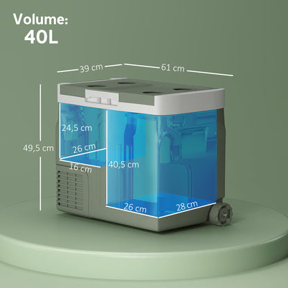 Portable Electric Cooler 40 L, Portable Car Freezer and Refrigerator 12/24V, with ECO/MAX modes, -20°C to 20°C, telescopic handle, for truck, camping, green