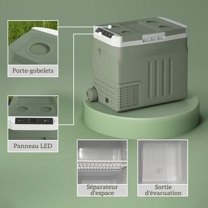 Portable Electric Cooler 40 L, Portable Car Freezer and Refrigerator 12/24V, with ECO/MAX modes, -20°C to 20°C, telescopic handle, for truck, camping, green