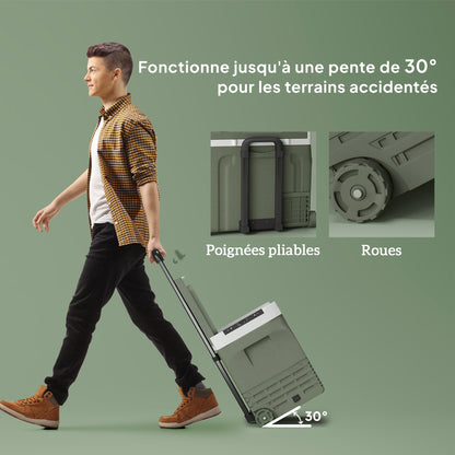 Portable Electric Cooler 40 L, Portable Car Freezer and Refrigerator 12/24V, with ECO/MAX modes, -20°C to 20°C, telescopic handle, for truck, camping, green