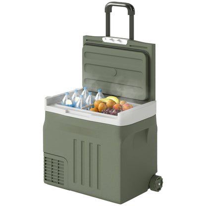 Portable Electric Cooler 40 L, Portable Car Freezer and Refrigerator 12/24V, with ECO/MAX modes, -20°C to 20°C, telescopic handle, for truck, camping, green