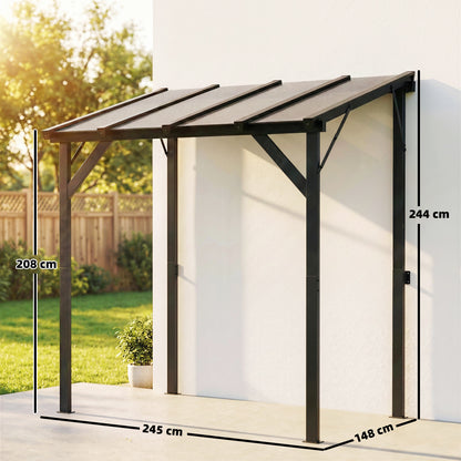 Lean-to BBQ Pavilion, 8.0 ft x 4 ft 10 in x 8.0 ft Patio Canopy with UPF50+ Polycarbonate Roof — Dark Gray