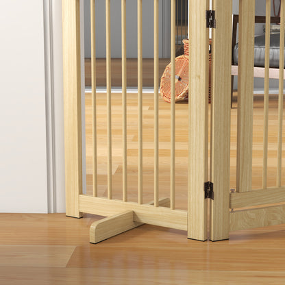 Dog Barrier Freestanding Safety Gate with Feet 204 x 75 cm Wood Dog Gate Stair Gate Door Gate Stair Gate for Stairs, Doors, Kitchen, Hallway, 4 Panels, Natural
