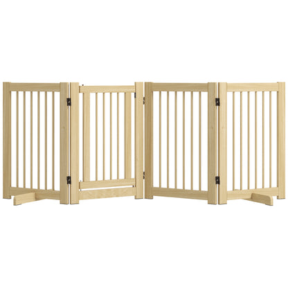 Dog Barrier Freestanding Safety Gate with Feet 204 x 75 cm Wood Dog Gate Stair Gate Door Gate Stair Gate for Stairs, Doors, Kitchen, Hallway, 4 Panels, Natural