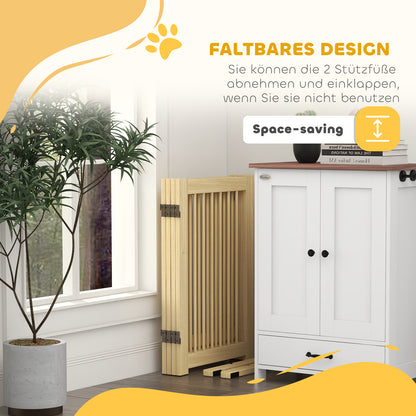 Dog Barrier Freestanding Safety Gate with Feet 204 x 75 cm Wood Dog Gate Stair Gate Door Gate Stair Gate for Stairs, Doors, Kitchen, Hallway, 4 Panels, Natural