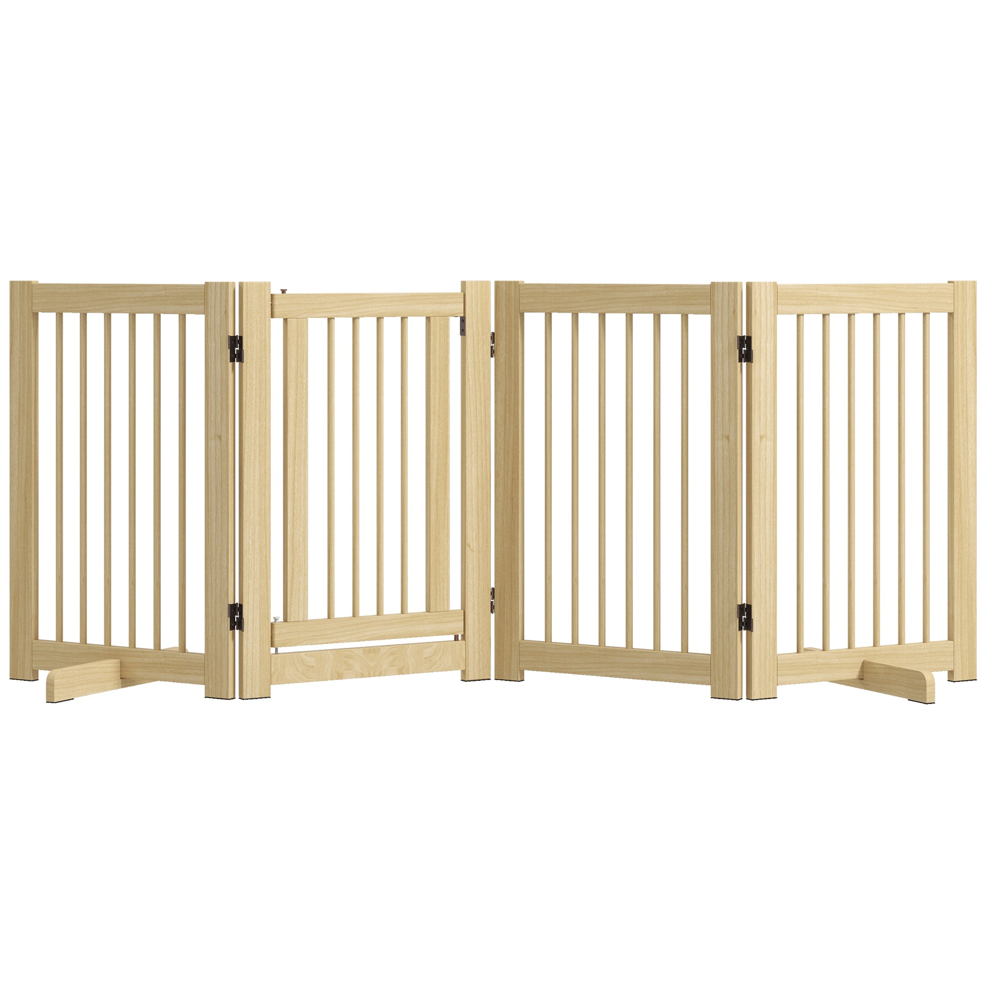Dog Barrier Freestanding Safety Gate with Feet 204 x 75 cm Wood Dog Gate Stair Gate Door Gate Stair Gate for Stairs, Doors, Kitchen, Hallway, 4 Panels, Natural