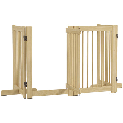 Dog Barrier Freestanding Safety Gate with Feet 204 x 75 cm Wood Dog Gate Stair Gate Door Gate Stair Gate for Stairs, Doors, Kitchen, Hallway, 4 Panels, Natural