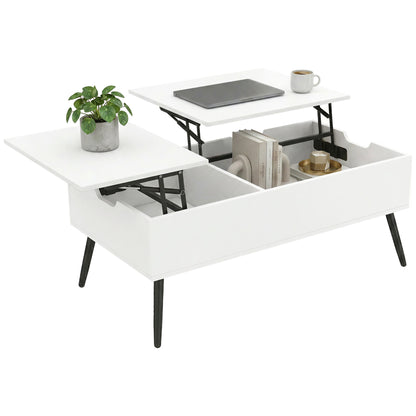 Lift-Top Coffee Table with Dual Tops & Hidden Compartment, Modern Metal-Leg Living Room Table for Home & Office — 39.4 x 19.7 x 17.2–22.8 in (100 x 50 x 43.6–58 cm), White