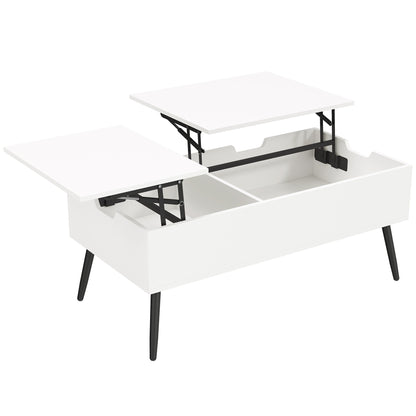 Lift-Top Coffee Table with Dual Tops & Hidden Compartment, Modern Metal-Leg Living Room Table for Home & Office — 39.4 x 19.7 x 17.2–22.8 in (100 x 50 x 43.6–58 cm), White