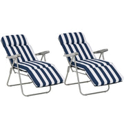 2 x Folding Chairs Garden Chair Sun Lounger Armrest Foldable 5 Positions Cushion Blue 60 x 75 x 102 cm