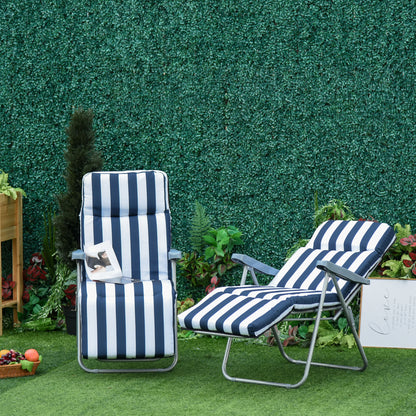 2 x Folding Chairs Garden Chair Sun Lounger Armrest Foldable 5 Positions Cushion Blue 60 x 75 x 102 cm