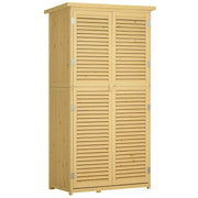 Wooden Garden Tool Shed in Fir and Pine Wood with 4 Compartments, Outdoor Garden Tool Storage Cabinet with Waterproof Roof, 87x46.5x160cm, Wood Color