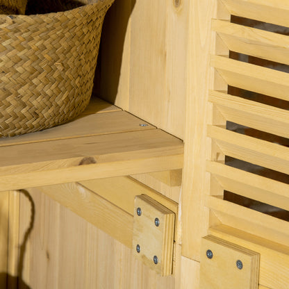 Wooden Garden Tool Shed in Fir and Pine Wood with 4 Compartments, Outdoor Garden Tool Storage Cabinet with Waterproof Roof, 87x46.5x160cm, Wood Color