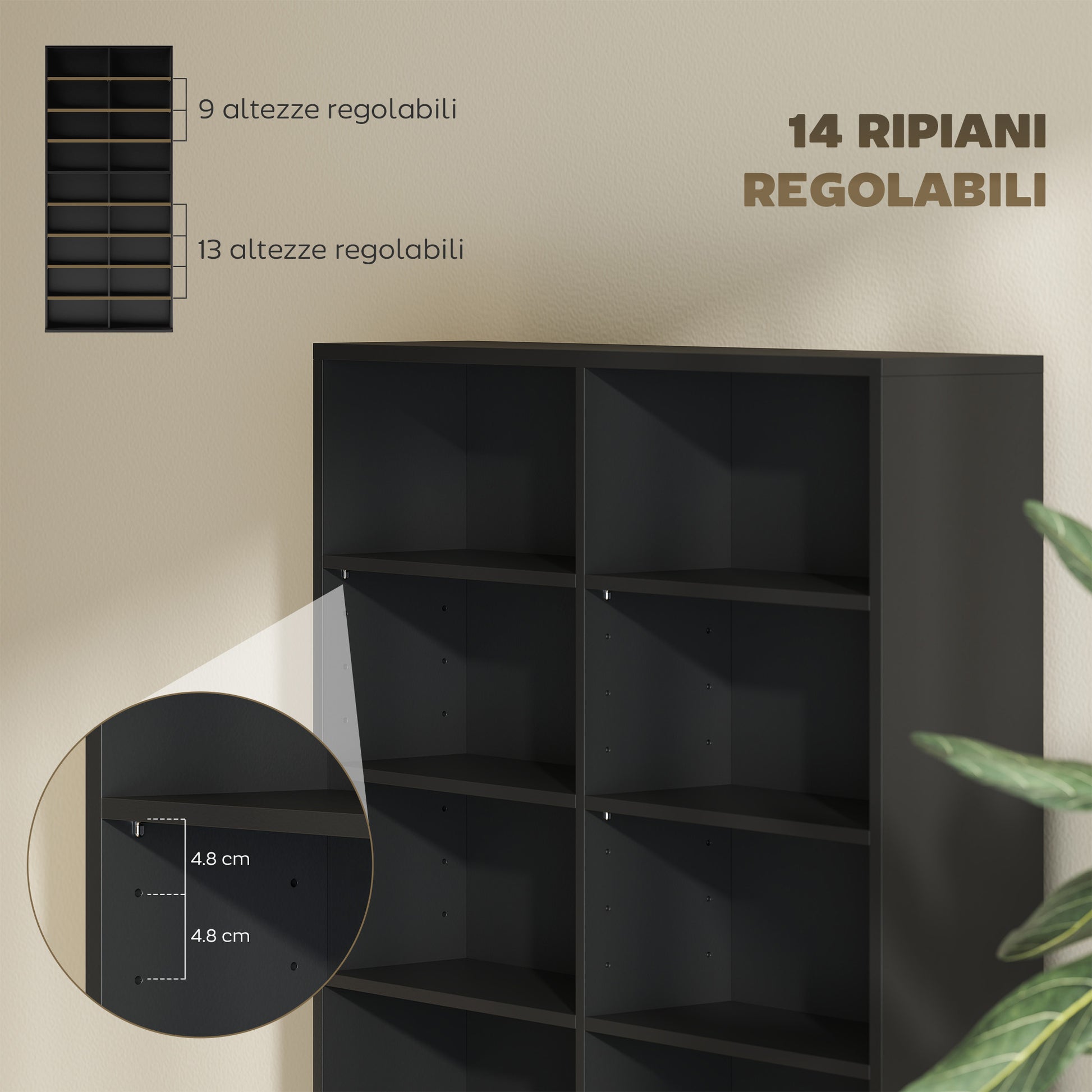 18-Shelf Modern CD Bookshelf for 640 CDs, Chipboard CD Storage Cabinet, 78.5x24x175 cm, Black