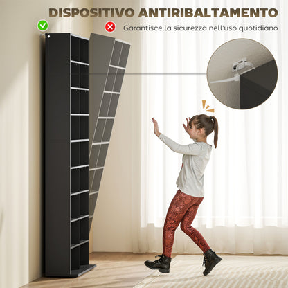 18-Shelf Modern CD Bookshelf for 640 CDs, Chipboard CD Storage Cabinet, 78.5x24x175 cm, Black