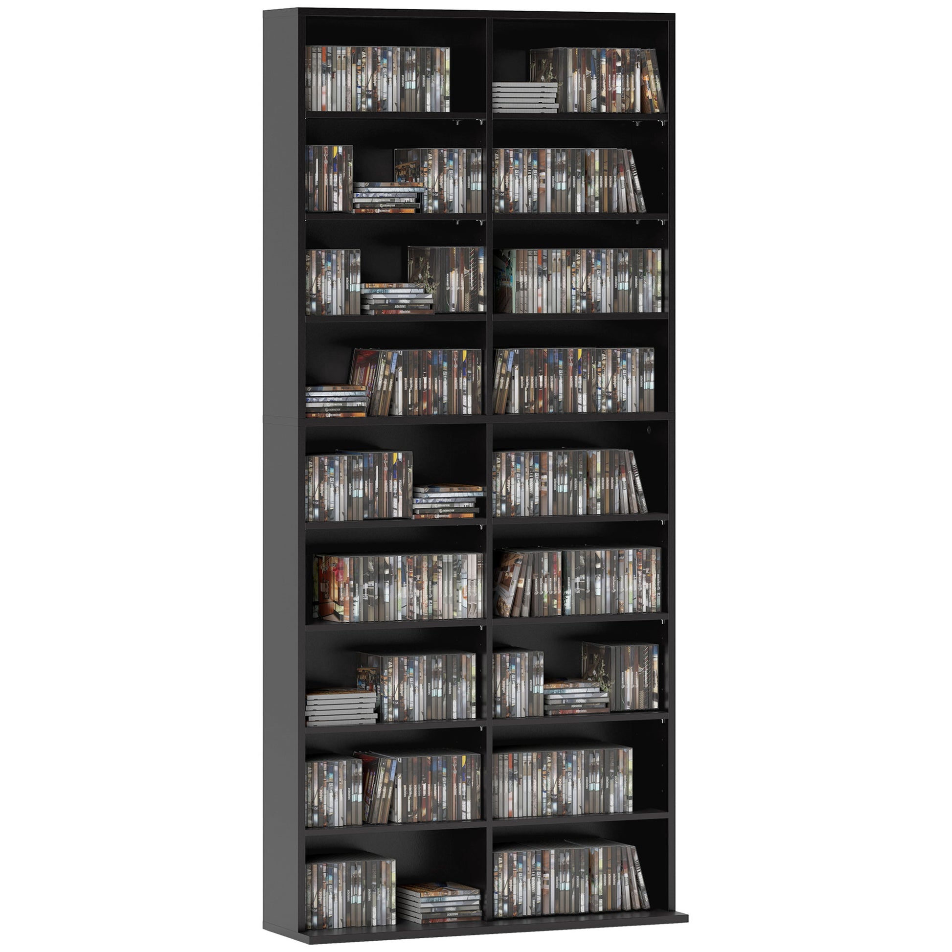 18-Shelf Modern CD Bookshelf for 640 CDs, Chipboard CD Storage Cabinet, 78.5x24x175 cm, Black