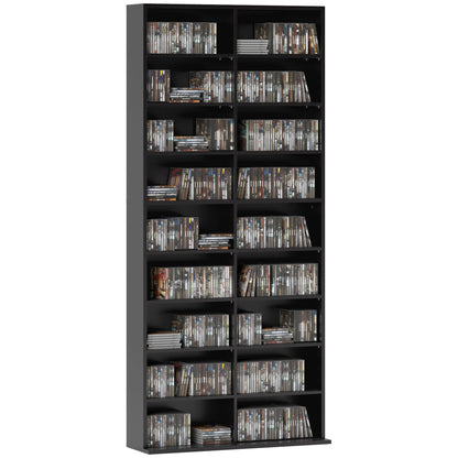 18-Shelf Modern CD Bookshelf for 640 CDs, Chipboard CD Storage Cabinet, 78.5x24x175 cm, Black