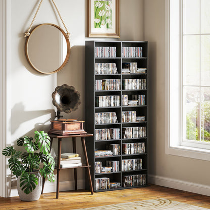 18-Shelf Modern CD Bookshelf for 640 CDs, Chipboard CD Storage Cabinet, 78.5x24x175 cm, Black