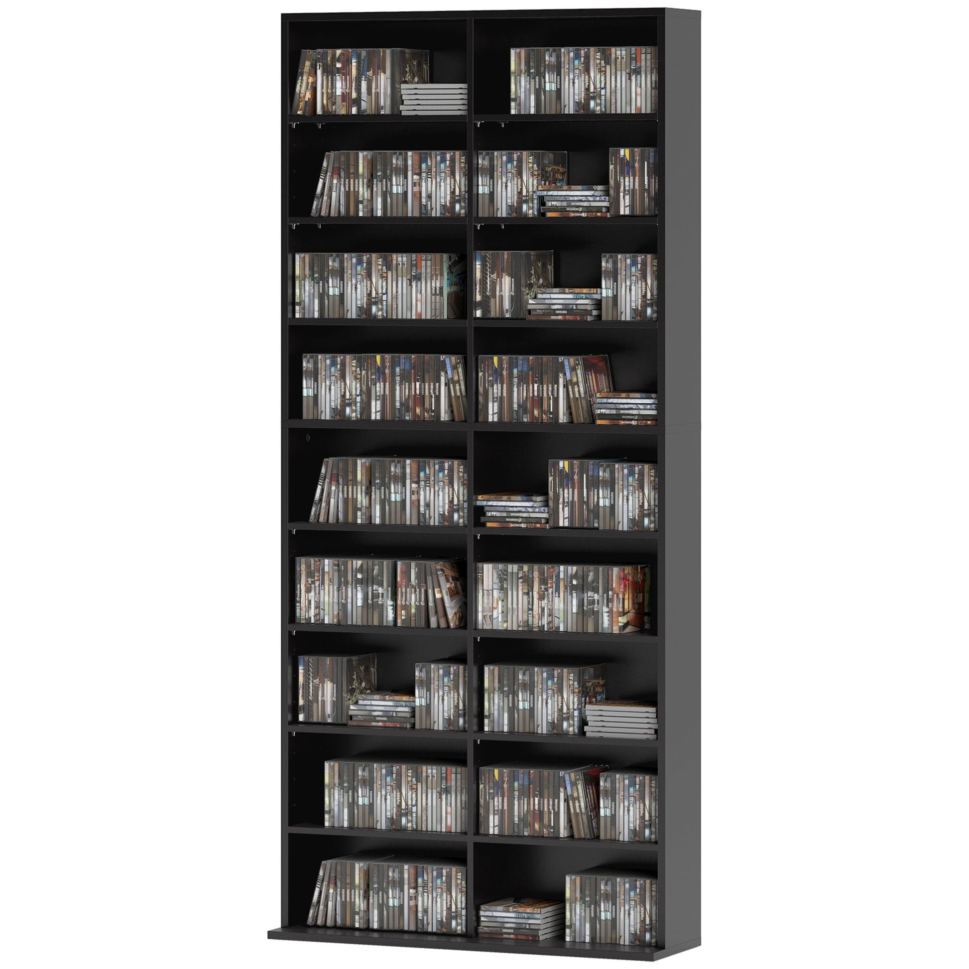 18-Shelf Modern CD Bookshelf for 640 CDs, Chipboard CD Storage Cabinet, 78.5x24x175 cm, Black