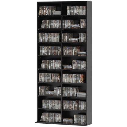 18-Shelf Modern CD Bookshelf for 640 CDs, Chipboard CD Storage Cabinet, 78.5x24x175 cm, Black