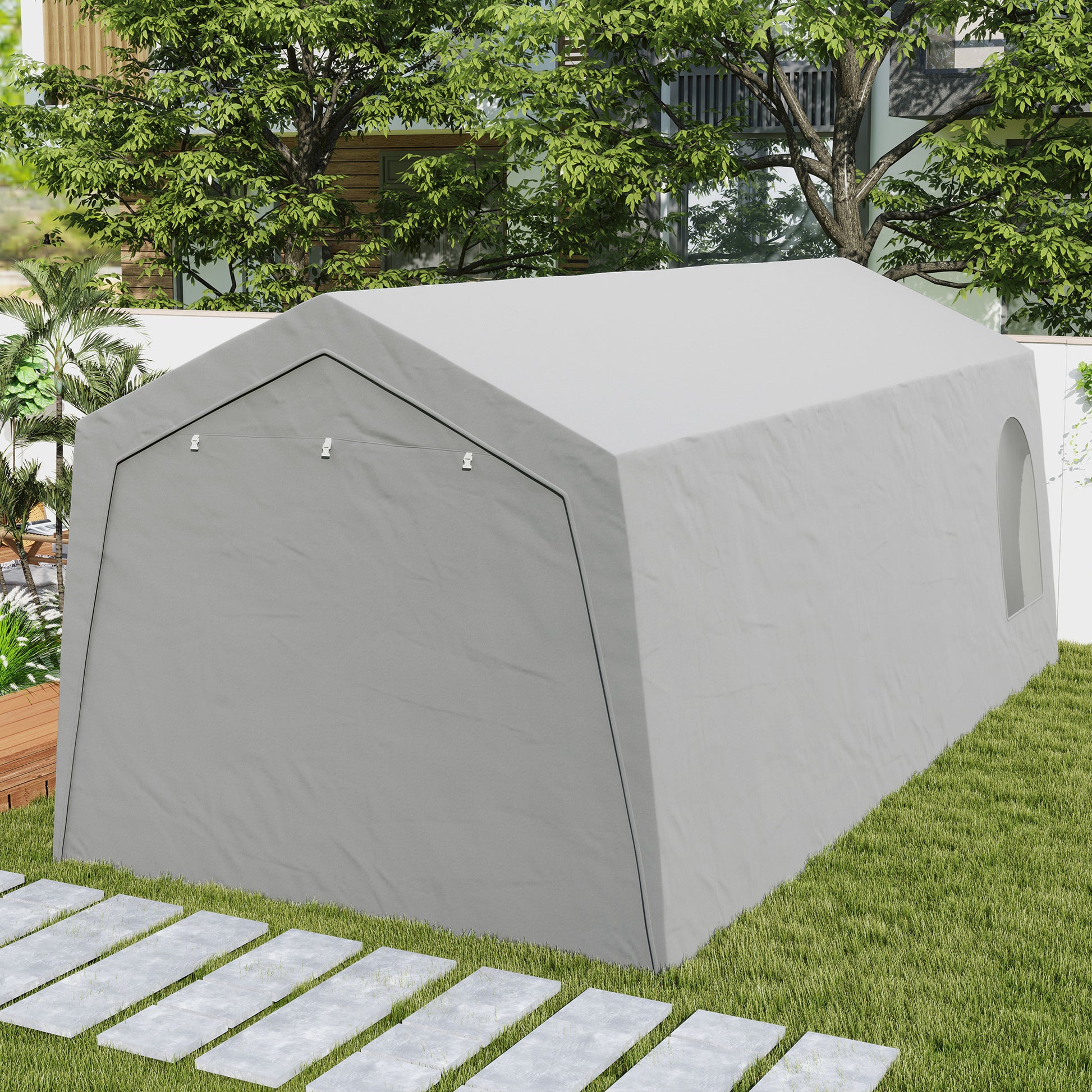 Garage Tent, Waterproof Storage Tent with Doors, Windows, Anti-Dust Bike Cover, Equipment House, Equipment Tent Shed for Outdoor, Patio, Garden, approx. 300 x 600 x 250 cm, Light gray