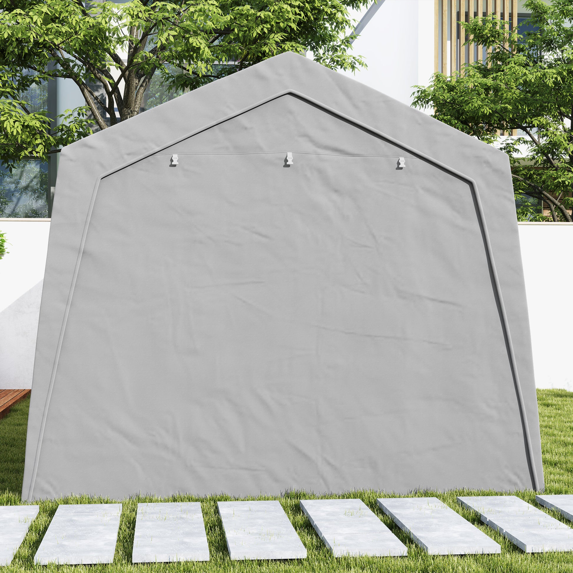 Garage Tent, Waterproof Storage Tent with Doors, Windows, Anti-Dust Bike Cover, Equipment House, Equipment Tent Shed for Outdoor, Patio, Garden, approx. 300 x 600 x 250 cm, Light gray