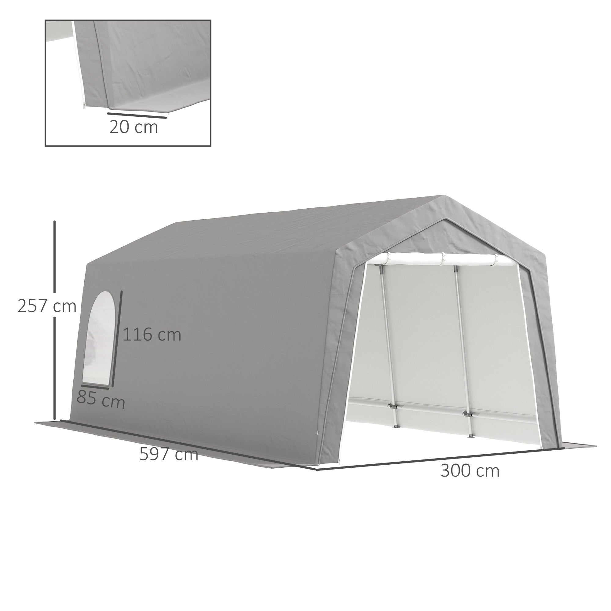 Garage Tent, Waterproof Storage Tent with Doors, Windows, Anti-Dust Bike Cover, Equipment House, Equipment Tent Shed for Outdoor, Patio, Garden, approx. 300 x 600 x 250 cm, Light gray