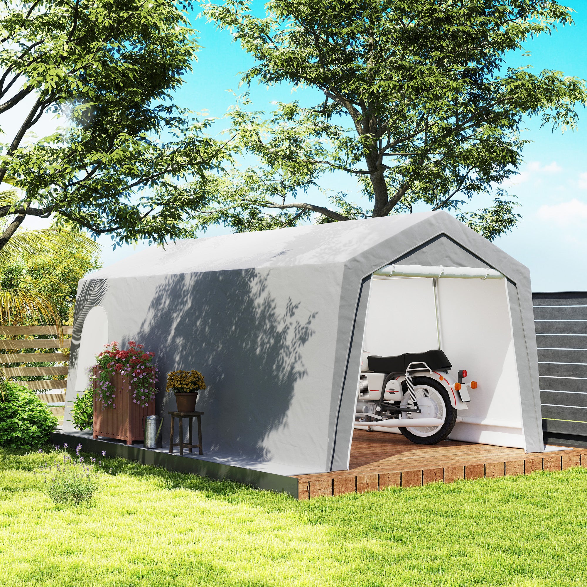 Garage Tent, Waterproof Storage Tent with Doors, Windows, Anti-Dust Bike Cover, Equipment House, Equipment Tent Shed for Outdoor, Patio, Garden, approx. 300 x 600 x 250 cm, Light gray