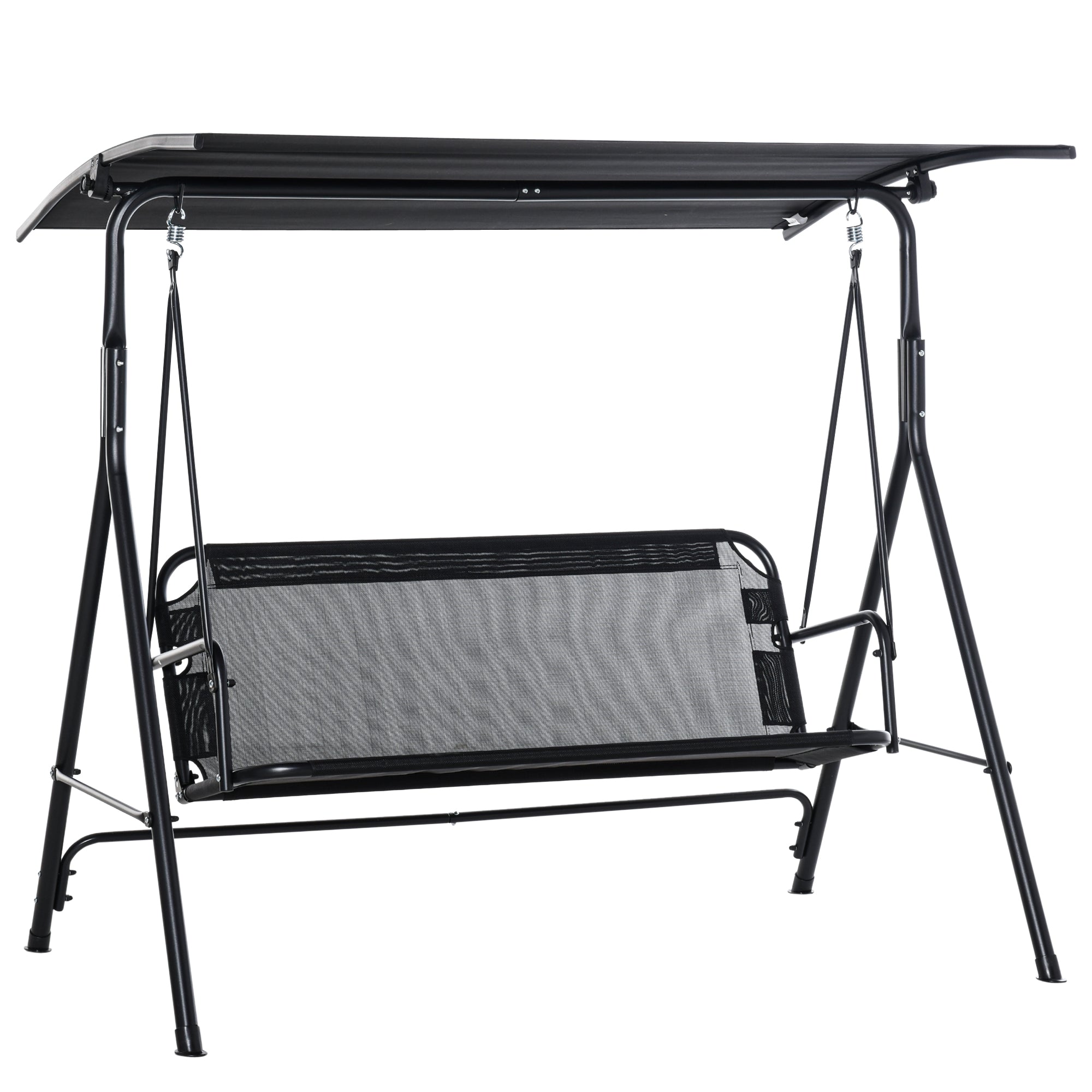 2-Seater Hollywood Swing Chair Outdoor Lounger UV-Resistant High-Quality Metal Tube Adjustable Angle Black